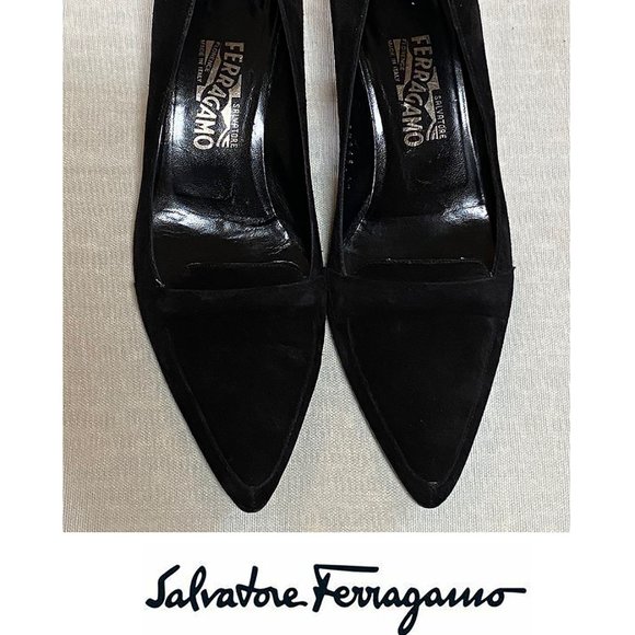 Salvatore Ferragamo Shoes - Salvatore Ferragamo Black Suede Smart Kitten Heel